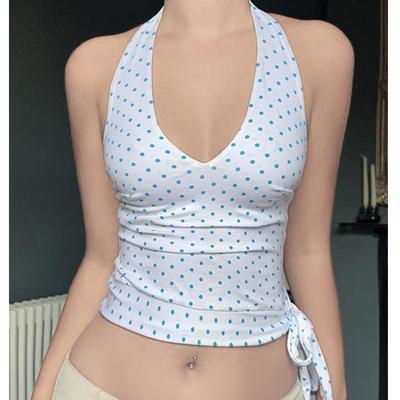 Polka Dot Halterneck Backless Camisole - Slim-Fit Summer Tie-Up Vest for Women