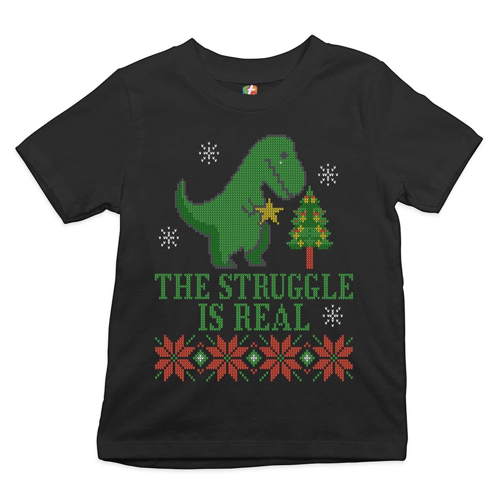 The Struggle Is Real Youth kids boys T-Shirt T-Rex Ugly Sweater Theme Christmas Kids 160