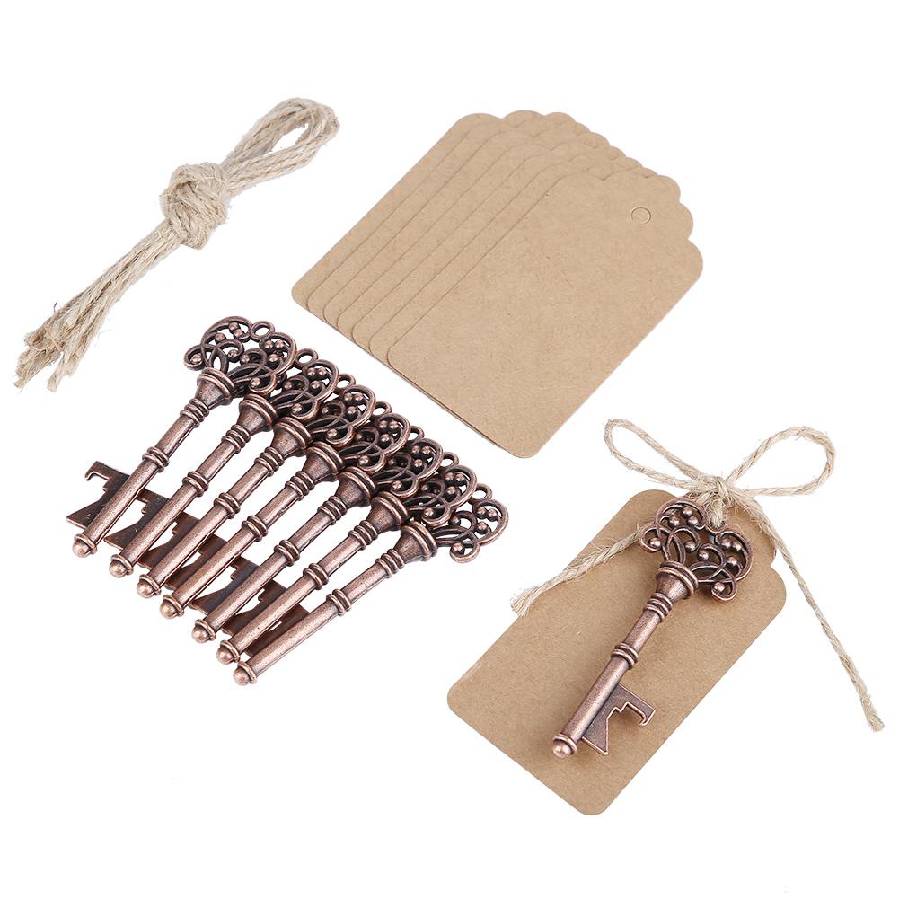 12pcs Vintage Key Shape Bottle Opener Alloy Key Ring Copper Keychain with Tags