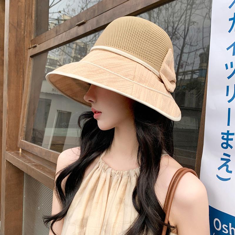 

Весенне-осенняя новая шляпа женская вязаная сетчатая шляпа-ведро с бантом летний цветной клей солнцезащитный козырек One Size