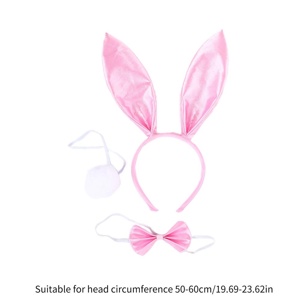 1set Plush Rabbit Ear Shape Hairband Cosplay Tail and Bowtie Suit Headdress Carnival Birthday Party Set for Children