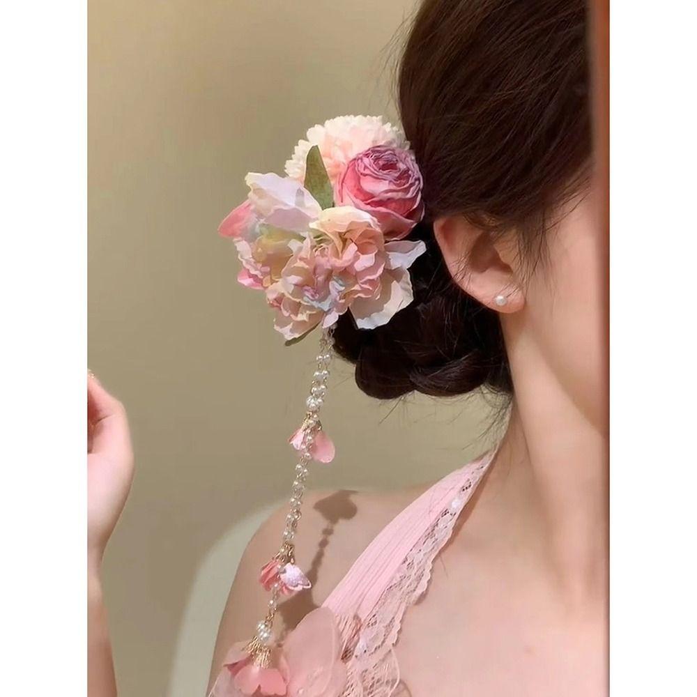 1Pcs Chinese Style Hair Clip Headpieces Fresh Flower Hairpin Durable Hanfu Hair Accessories