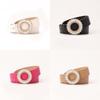 Womens Fashion Pu Leather Belt With Waterdiamond Round Buckle For Elegant Casual Wear