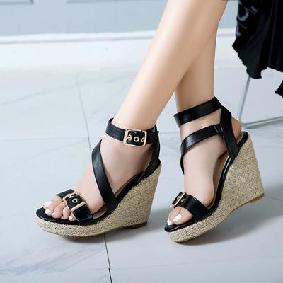 Fashion Fashion Wedge Sandals Women Summer Shoes Platform Knitted High Heels Flip Flops Large Size Cross Strap Party Shoes Female White