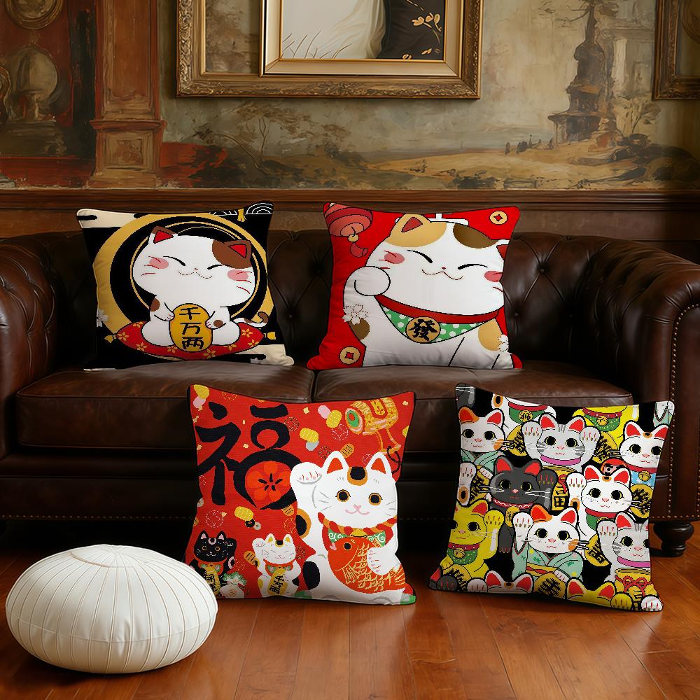Maneki Neko Rich Luck Money Cat cushion cover Printed Pillow Unique Home Decor Sofa cushion cover home decoration