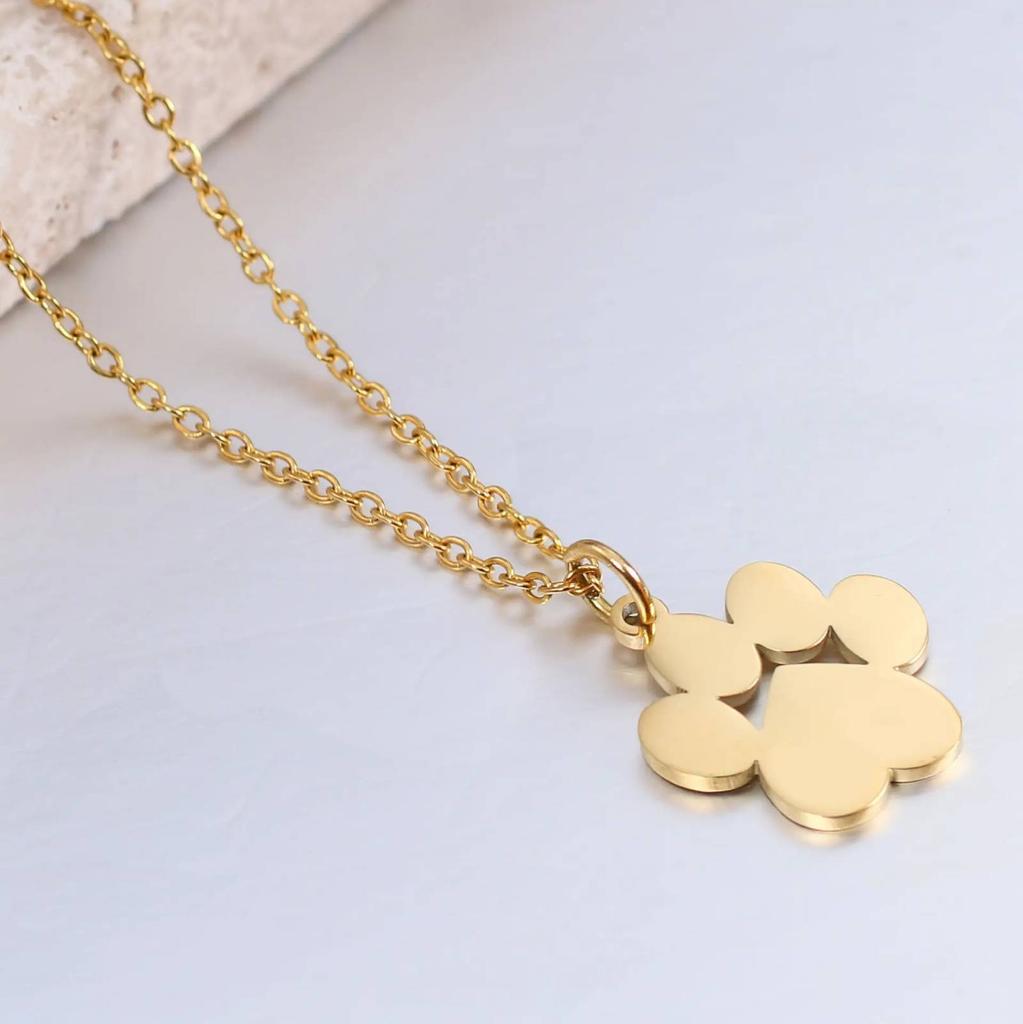 Pet Cat Dog Paw Pendant Necklace for Women Men Stainless Steel Jewelry Friend Gift