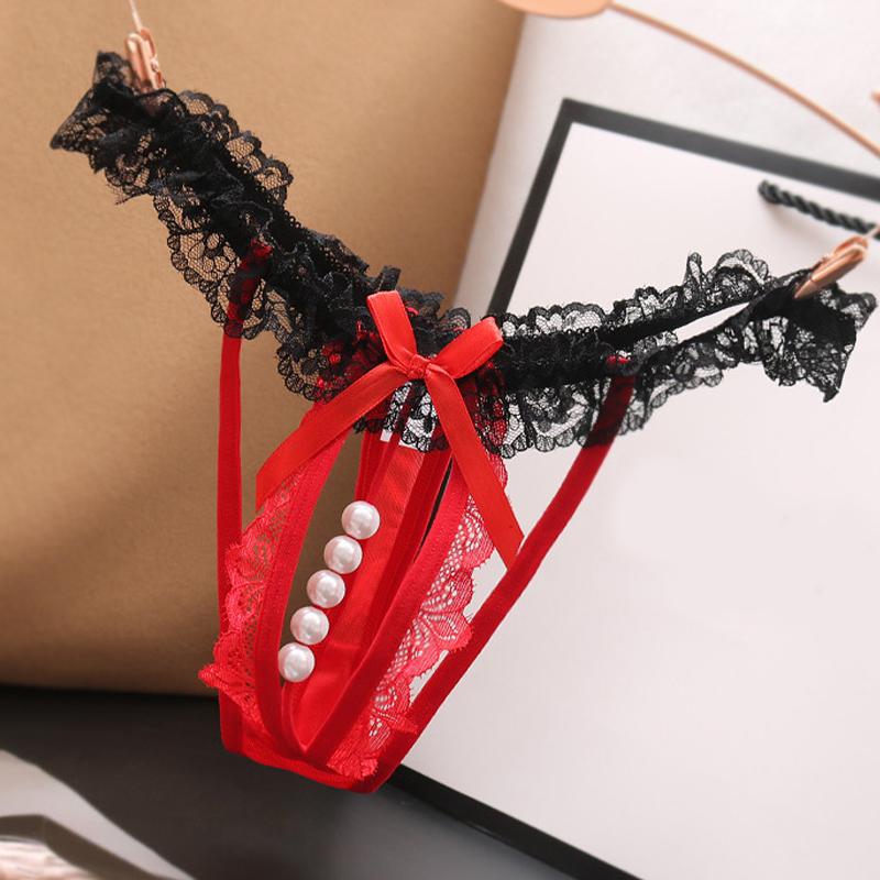 Ladies Babydoll Briefs String Pearl Massage Panties Lace Thong Sexy Women's Thong Bow Cute Home Underwear