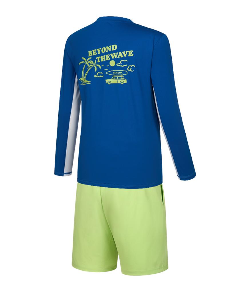 Lenomasuyeongbog Men'S Color Block Relaxed Fit Rash Guard Set Blue Rn-Ms2G924-Bu