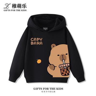 Capybara Nine-grid Cute Cartoon Children's Hooded Sweater Autumn and Winter Plus Velvet All-match Boys and Girls Clothes Trend