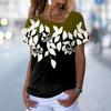 Fashion Women Irregular Neck Tee Summer 3D Floral Print T Shirts Ladies Loose Couples T Shirt Short Sleeve Tops Casual