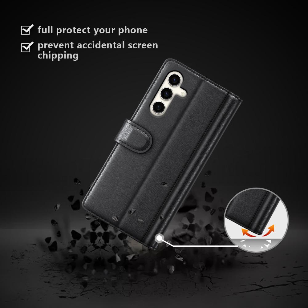 For Samsung Galaxy S24+ Case Genuine Split Leather Phone Cover with Wallet Stand