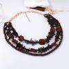 Personality Bohemian ethnic exoticism exaggerated multi-layered wearing beaded geometric wooden women's necklace