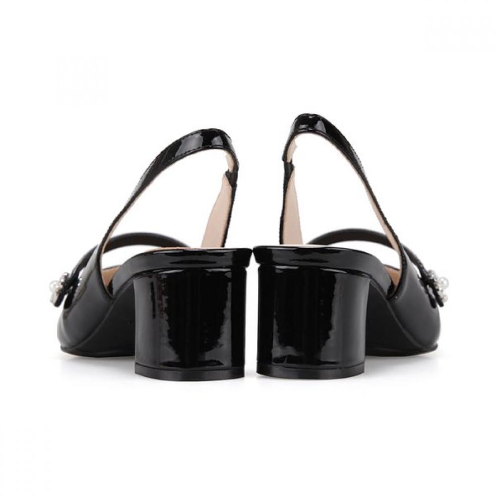 BARBARA Leather Patent Gem Point Feminine Slingback 5cm Bbj201bk