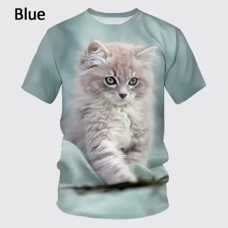 Summer Men's T-shirt Animal Cute Cat Print Crew Neck Short Sleeve Tee Street Trend Tops Oversized Male Clothing T Shirt for Men