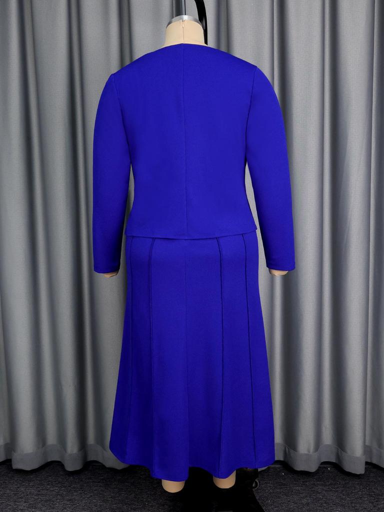 Women's Plus Size Camisole Dress & Jacket Set - Slimming Square Neck, Cinched Waist, Elegant Long Dress for Commuting or Dates