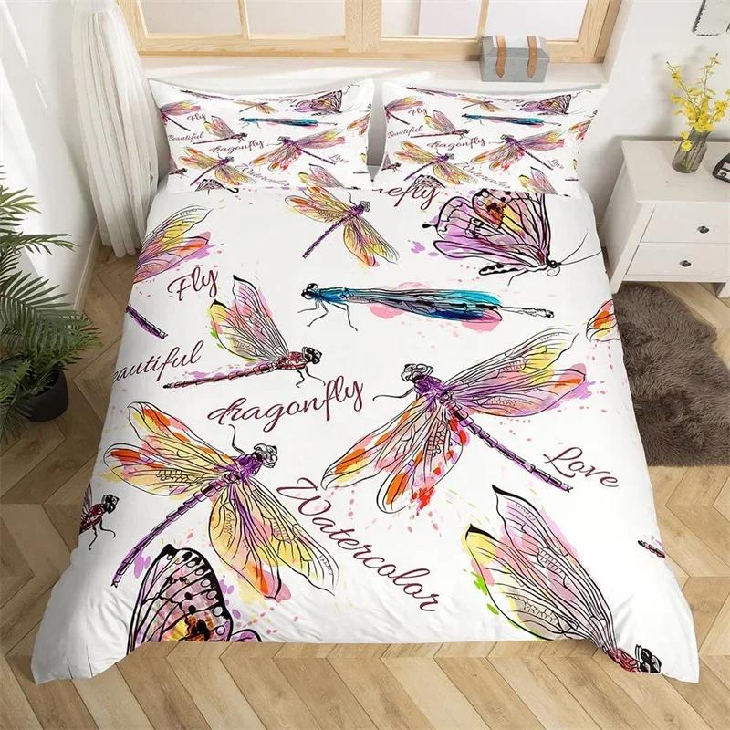 Dragonfly Duvet Cover Single Twin King For Girl Boys Gift Botanical Floral Bedding Set Microfiber Wild Animals Quilt Cover Set