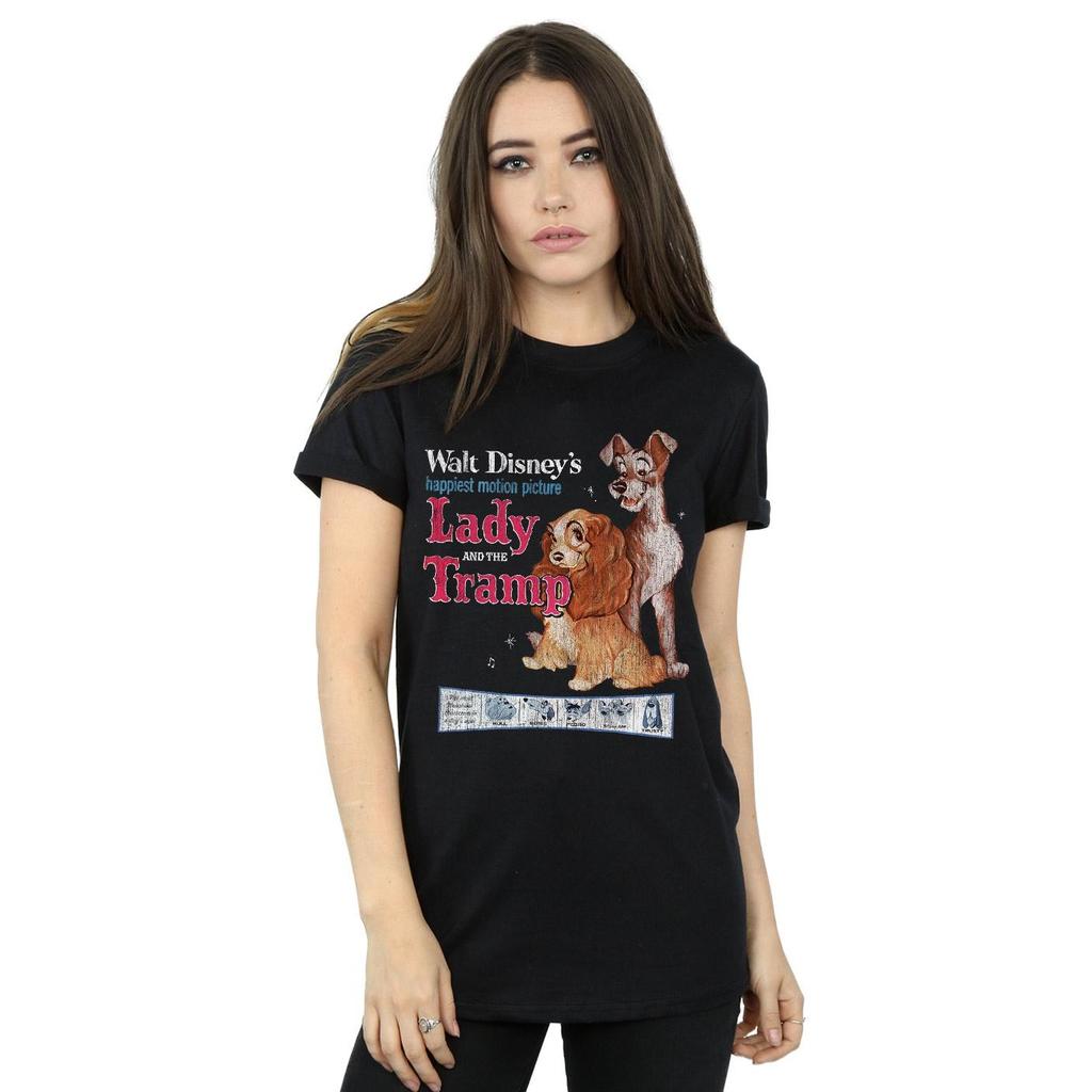 Disney Womens/Ladies Lady And The Tramp Distressed Classic Poster Cotton Boyfriend T-Shirt