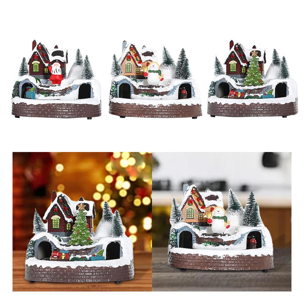 Lighted Christmas House Figurine Christmas Decoration with Light Desktop