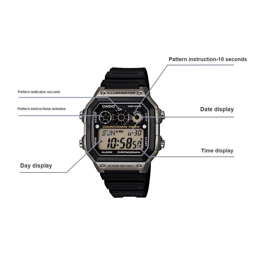 Casio Standard Series Classic Retro Square Ten-Year Power Waterproof Quartz Movement Resin Strap Watch Men watches Black AE-1300WH-8A