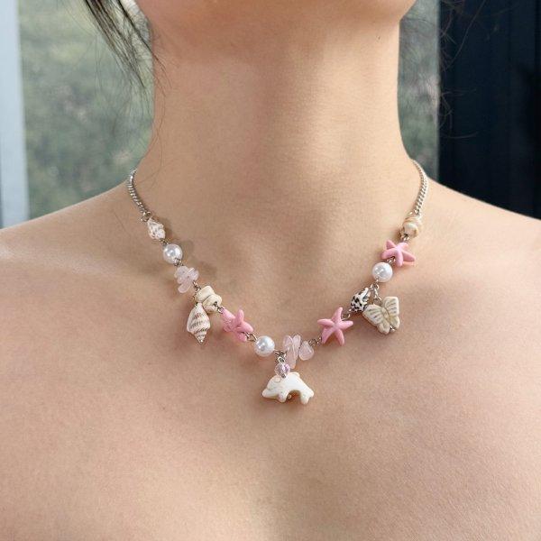 

Bohemian Beach Shell Conch Beaded Necklace for Women Ocean Style Seashell Starfish Dolphin Pendant Choker Summer Party Zircon