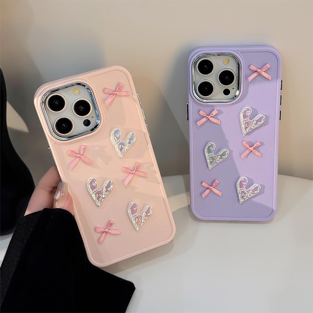 Gentle Love Bow 16promax Mobile Phone Case Iphone17 Three Dimensional 11 Suitable for Apple 13 Temperament 14 Soft