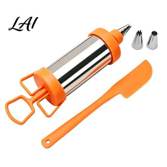 Handheld Frosting Applicator Stainless Steel Cake Icing Dispenser Set Reusable Baking Tools with Scraper And Detachable Replaceable Nozzles,