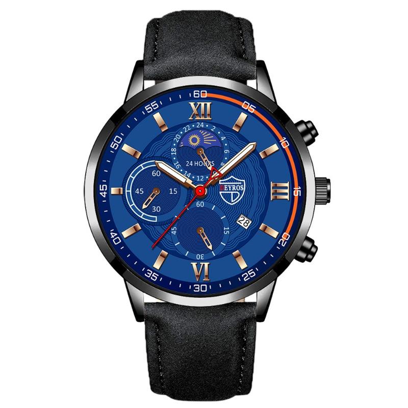 DEYROS Men's Watch Fashion Men's Business Leather Calendar Watch Men's Student Luminous Quartz Watch