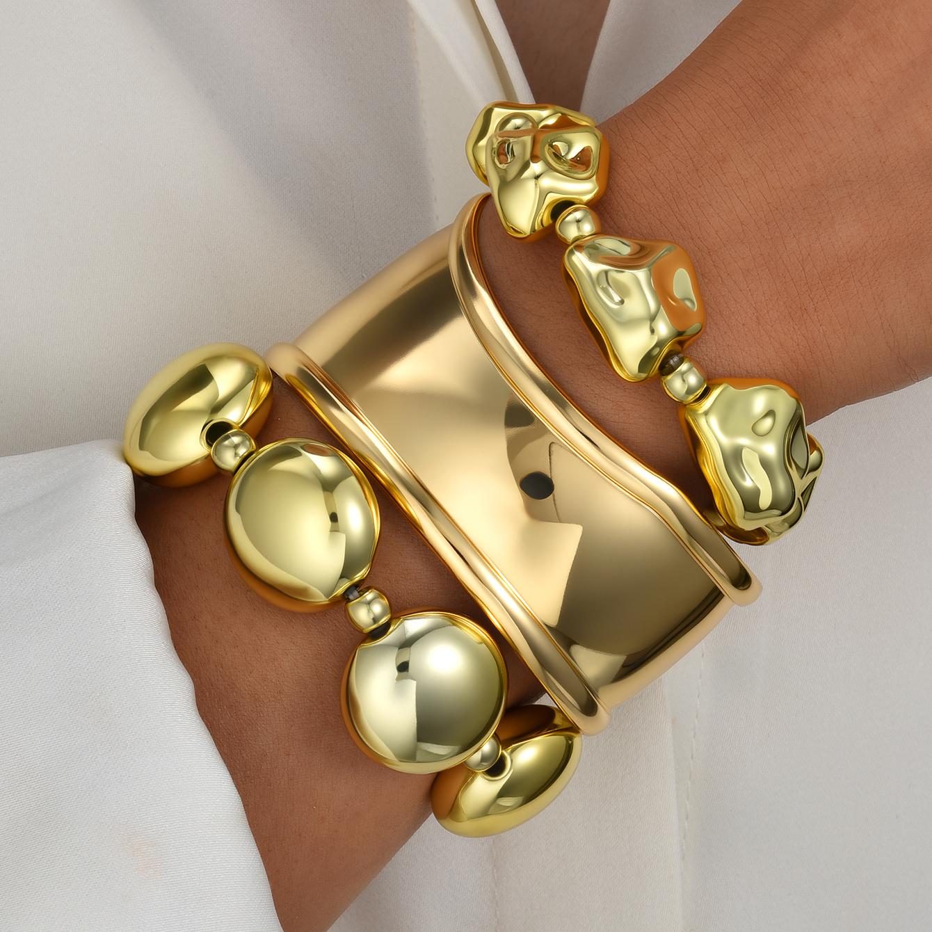 

17KM Набор из 3 металлических браслетов с неровными бусинами, модная бижутерия для женщин, трендовый блестящий аксессуар для повседневной носки и вечеринок, подарок для нее