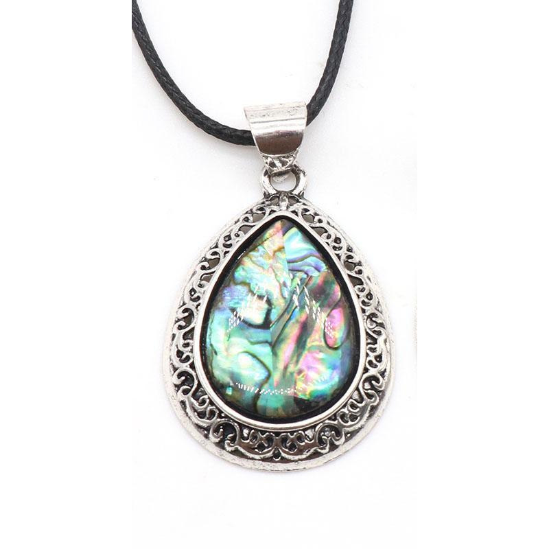 

Oval Gemstone Necklace for Women Oval Pendant Semi-precious Stones Jewelry Gift for Wife Necklaces for Mom Drop Alloy Pendant