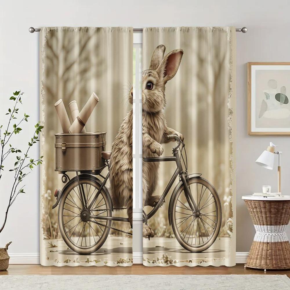 

2 pcs, filtering curtains (excluding rods, non-movable, without batteries) Whimsical Easter Bunnybackgroundsuitable for use in 29x65in(75x166cm)