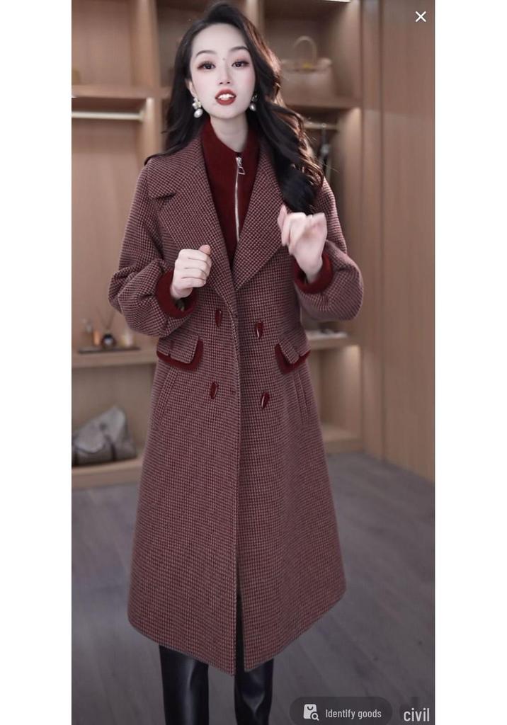 French-Style Mid-Length Jacket for Autumn/Winter: Fleece-Lined, Thickened, Slimming, Lapel, Long-Sleeved, Fashionable Mother’s Coat