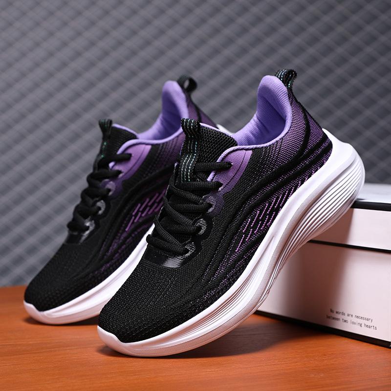 Spring and Summer Casual Sports Shoes Women's Flying Woven Mesh Breathable Ultra-light Soft Toilet Bottom Non-slip Shoes Student Running Shoes