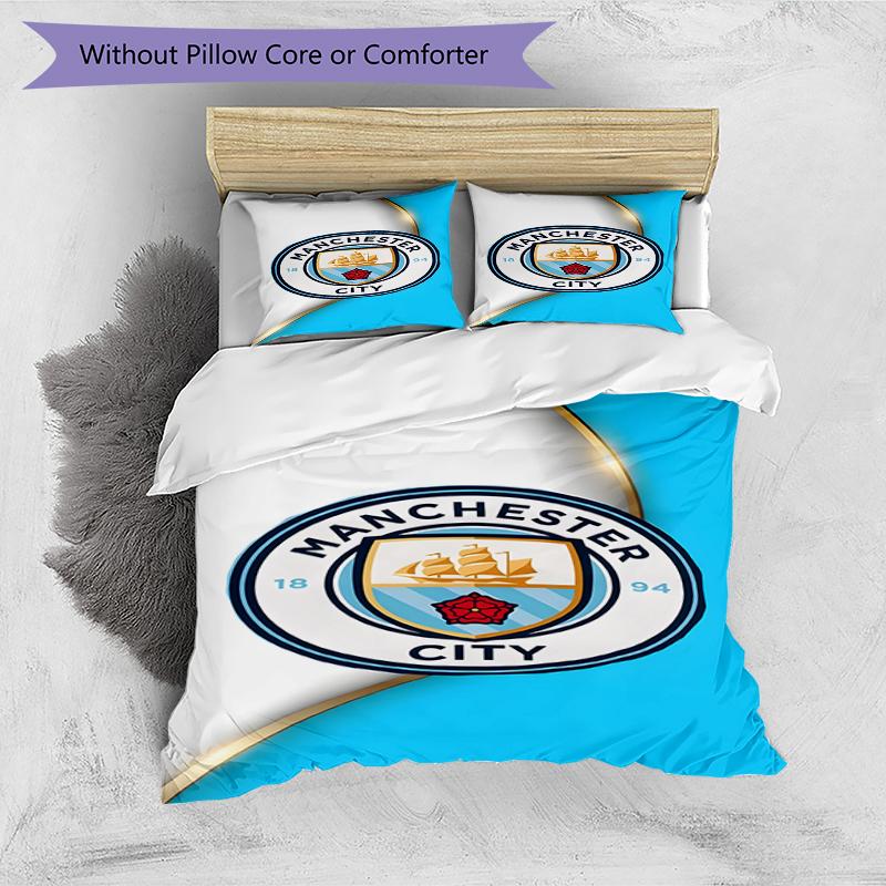 3pcs Duvet Cover Set (1*Duvet Cover + 2*Pillowcase, Without Core),Manchester City FC Print Bedding Set, Bedroom Decor, All‑Season, Birthday Gift