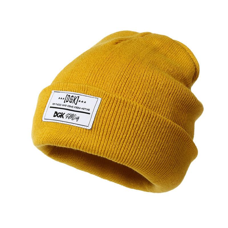 Knitted Hat For Men Women Winter Warm Breathable Fleecefree Beanie With Letter Embroidery Yellow