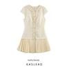 Kaslead New Arrival Women's Clothing Fashion Style Silm Coarse Woven Pleated Temperament Crew Neck Dress