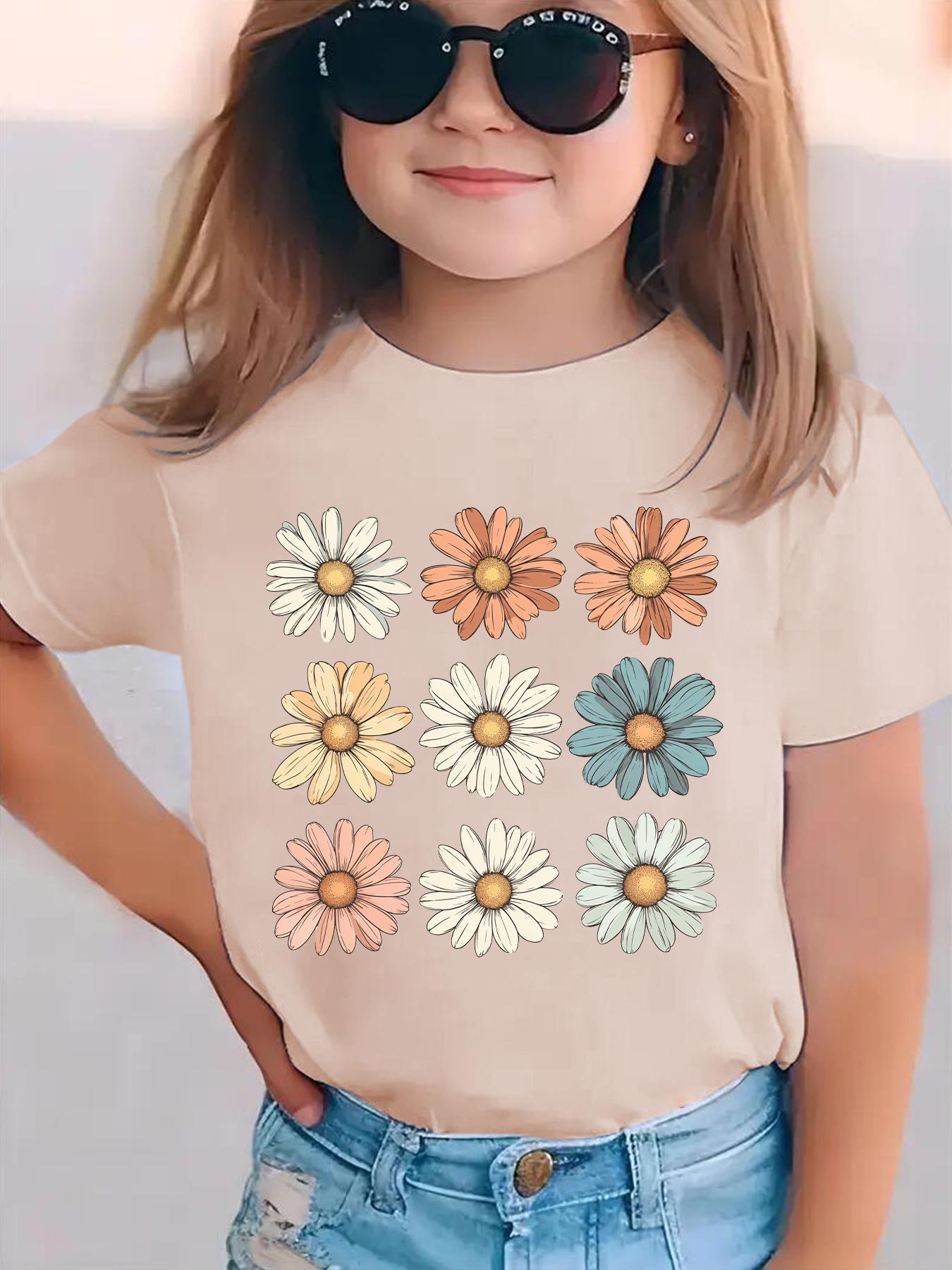

Summer fashion girls short-sleeved T-shirt with daisy cartoon pattern printed casual versatile top 160