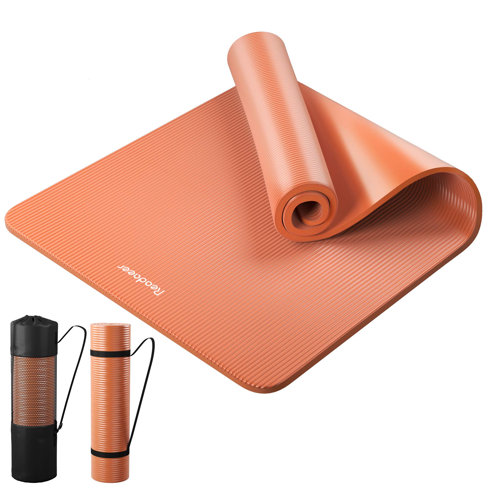 

Reodoeer Yoga Training Exercise Mat with Storage Strap and Storage 10mm Thick Mat, Mat, Bag, (Orange)