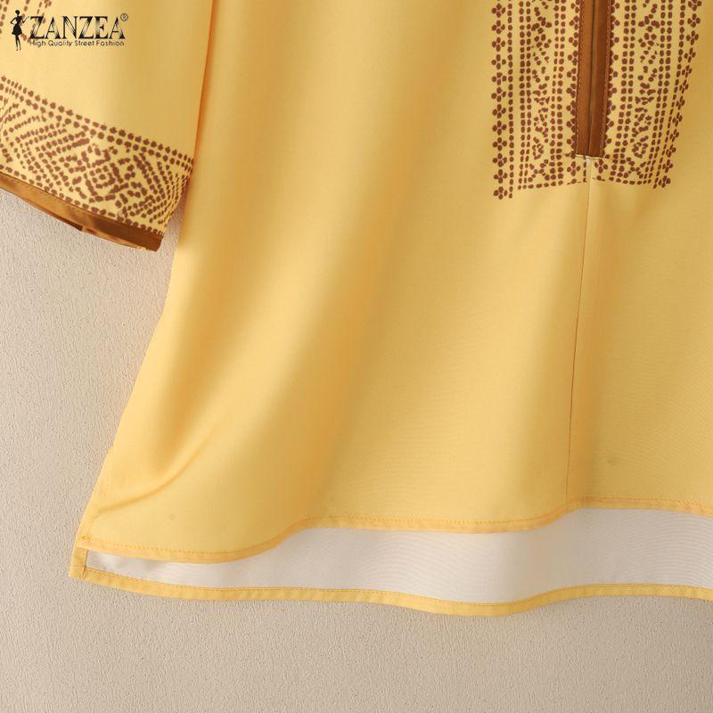 ZANZEA Women Casual V-Neck 3/4 Sleeve Loose Print Blouse