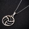 European-American Sports Series Volleyball Necklace: Stainless Steel Hollow Round Pendant Clavicle Chain