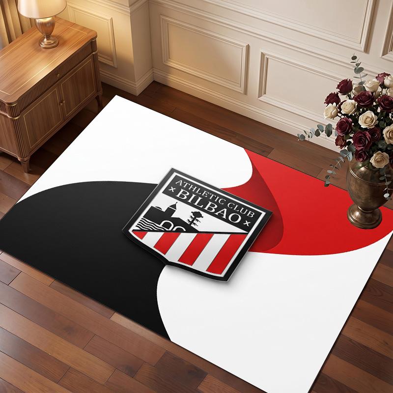 Athletic Bilbao Football Print Crystal Velvet Rug, Comfortable Water Absorbent Non Slip Indoor Floor Carpet