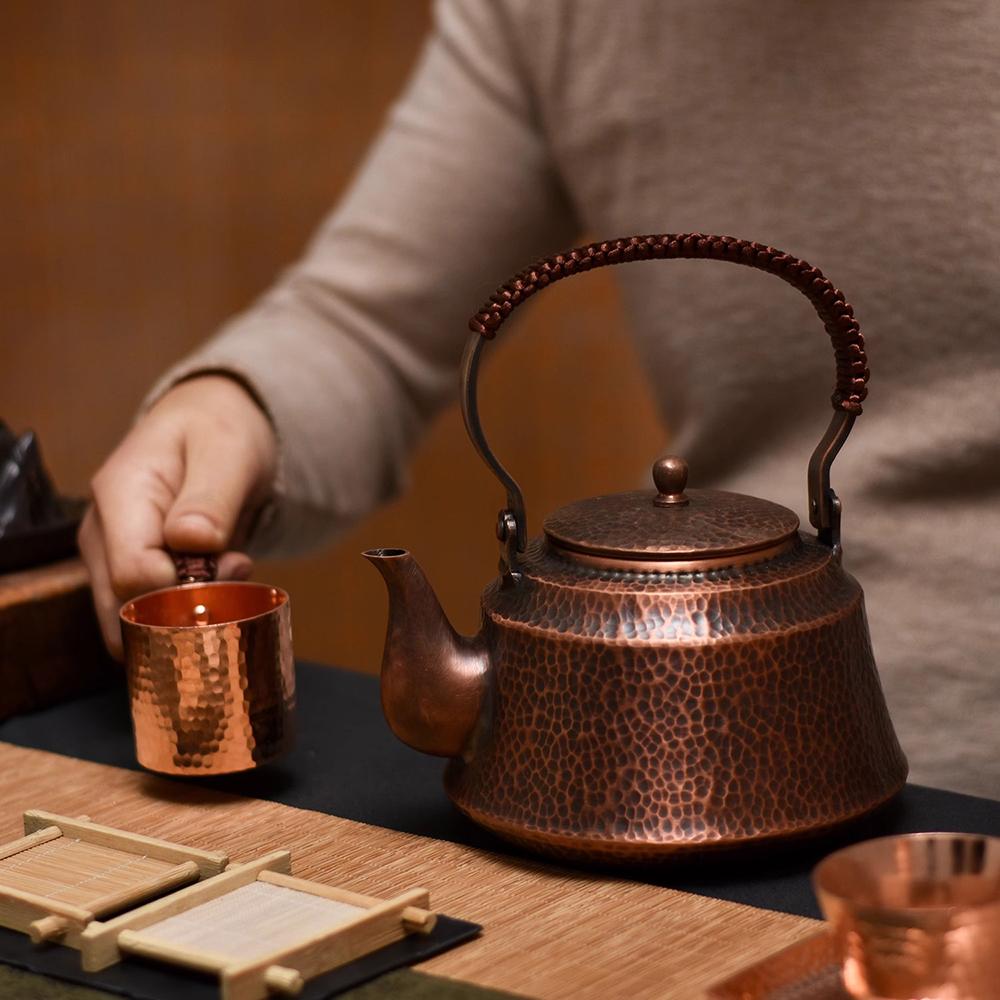 Chinese Retro Copper Teapot, Handmade Pure Copper Kettle for Boiling Water, Tea Art Teapot, Large Capacity Copper Pot, 1L