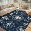 Dark Navy Nautical Rug, Anchor Ship Wheel Vintage Sailing Marine Pattern,Non-Slip Washable Mat for Living Room Sofa Dining Decor