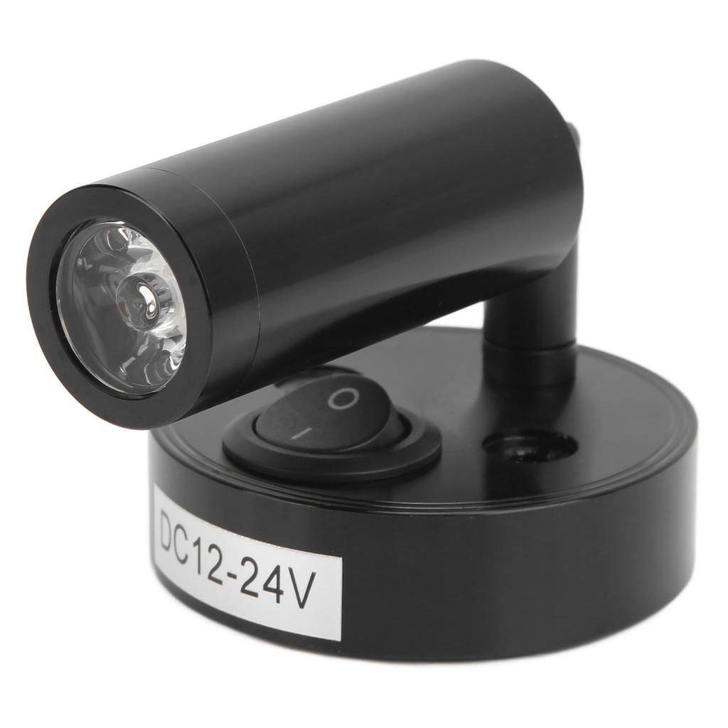 12‑24V 3W LED Reading Light Bedroom Bedside Lamp Chrome Aluminum Alloy for Boat RV SUV Trailer Black Warm White