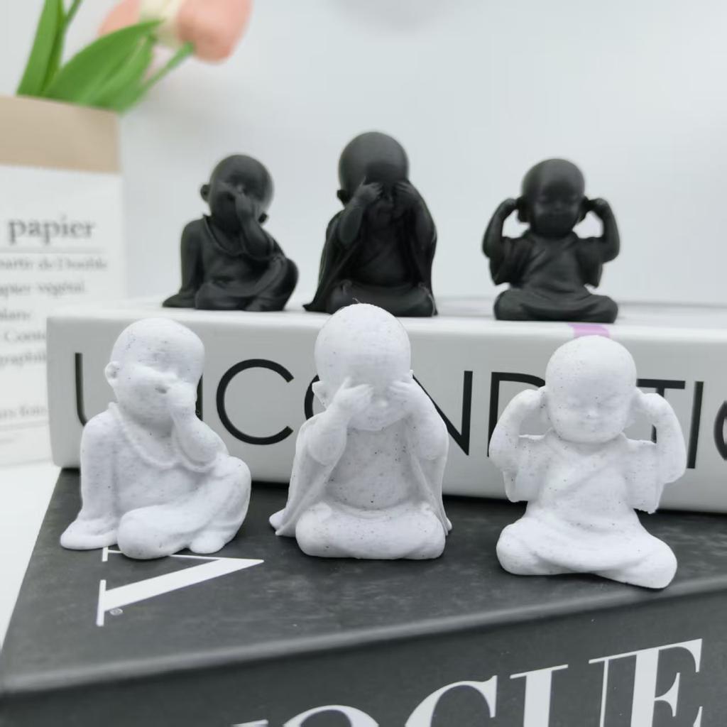 Three-Piece Zen Three Nonnes Statue Set, 3D Printed Zen Little Monks, Three Little Monks Who Don'T Listen, Don'T Look, Don'T Speak, Creative Bu
