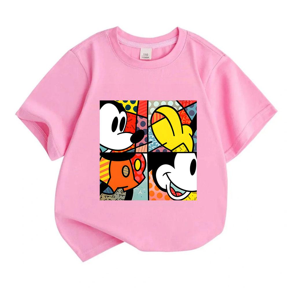 Kids Boys Girls Crew Neck Short Sleeve 100% Cotton T-shirt, Cute Cartoon Mouse Pop Art Print Casual Soft Breathable Summer Basic Tee for Children Dail