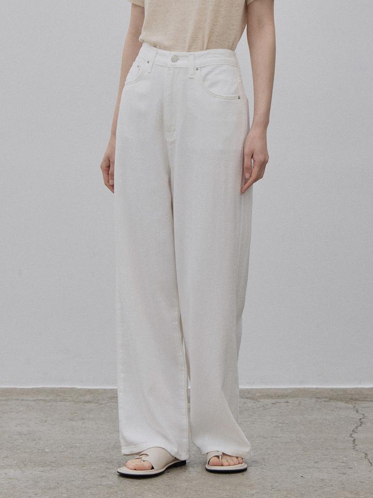 LE STUDIO Summer Cotton Straight Pants White