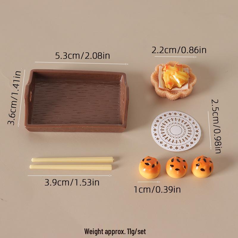 Miniature Dollhouse Breakfast Tray Set – Bread & Food Ornaments Decoration