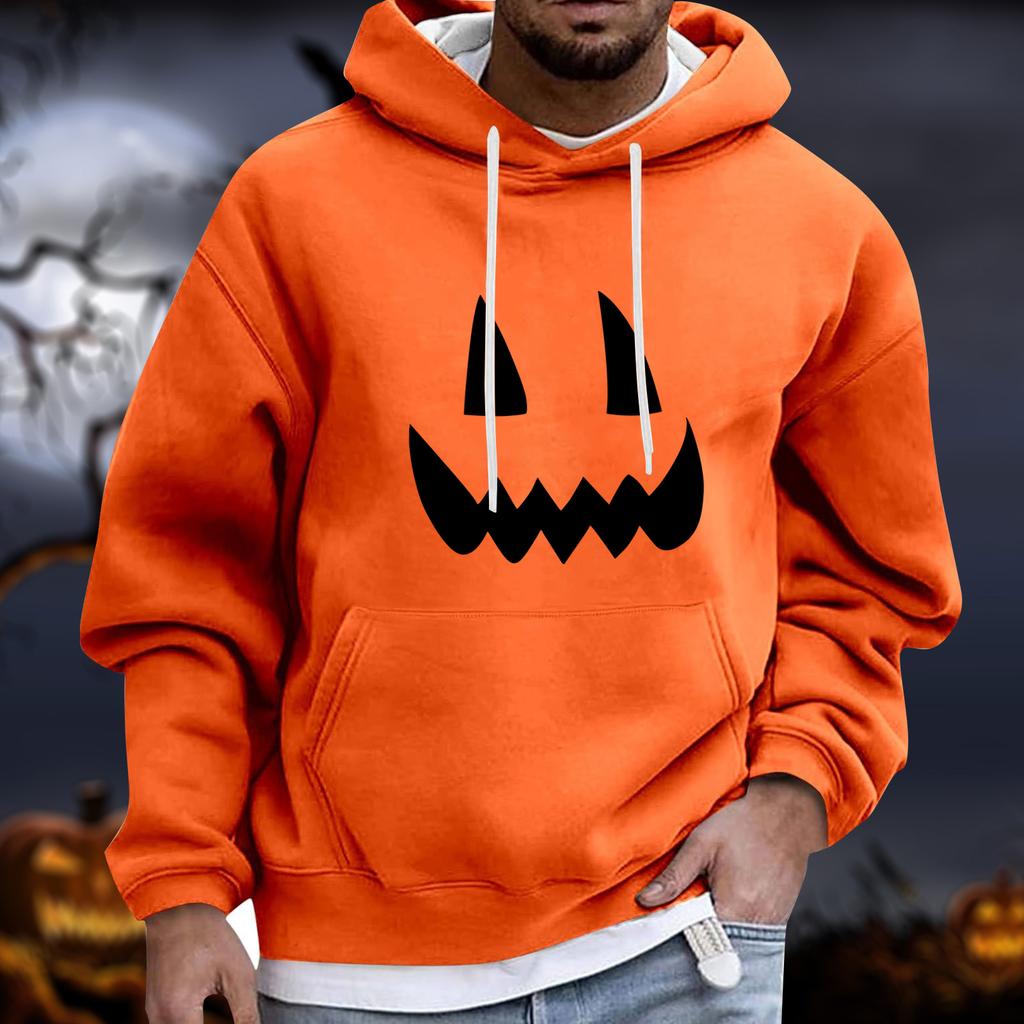 Men's Halloween Hoodie Funny Pumpkin Face Hoodie Scary Long Sleeve Top