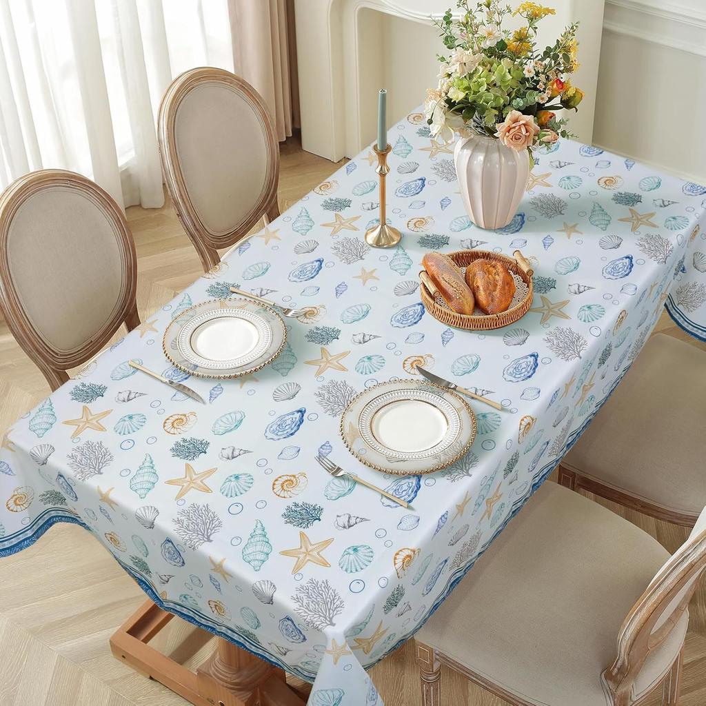 Summer Nautical Ocean Starfish Rectangle Tablecloth Table Decor Washable Waterproof Kitchen Dining Table Cloth Party Decor