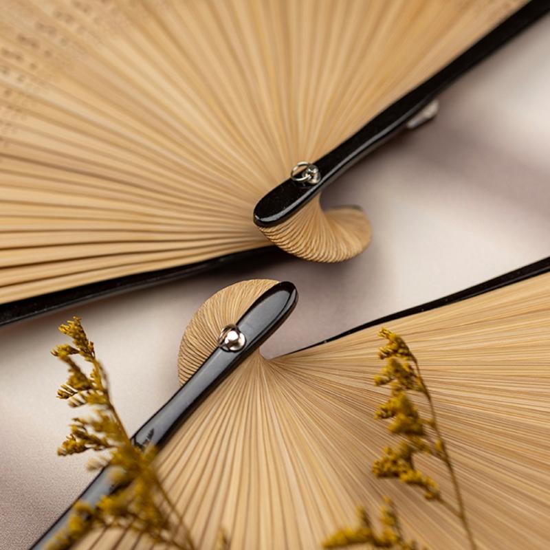 Landscape Handheld Folding Fan Hand Held Fabric Bamboos Fan Hollowed Hand Foldable Fan for Dancing Wedding Decorations